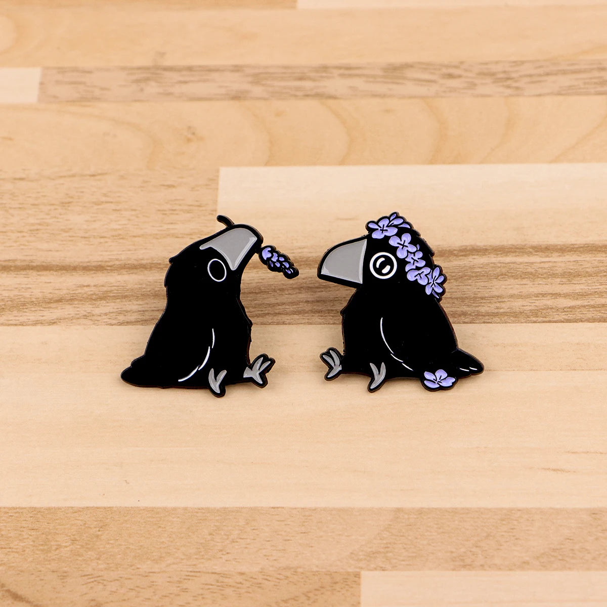 Floral Familiar Crow Enamel Pin Set (2pcs)