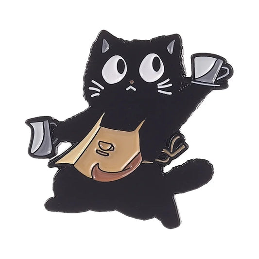 ☕ Midnight Barista Cat Enamel Pin