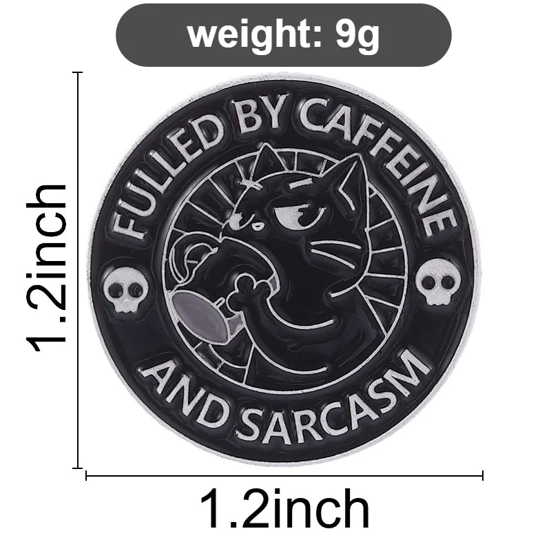 Caffeine & Sarcasm Black Cat Enamel Pin