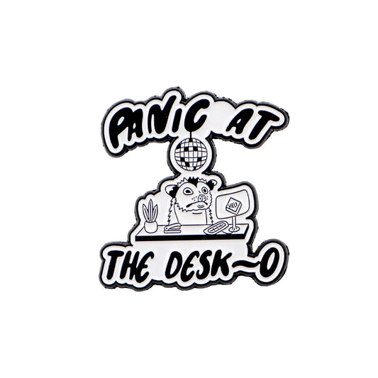 “Panic at the Desk‑O” Raccoon Enamel Pin