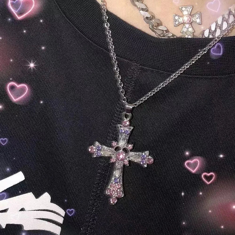 Gothic Crystal Cross Necklace