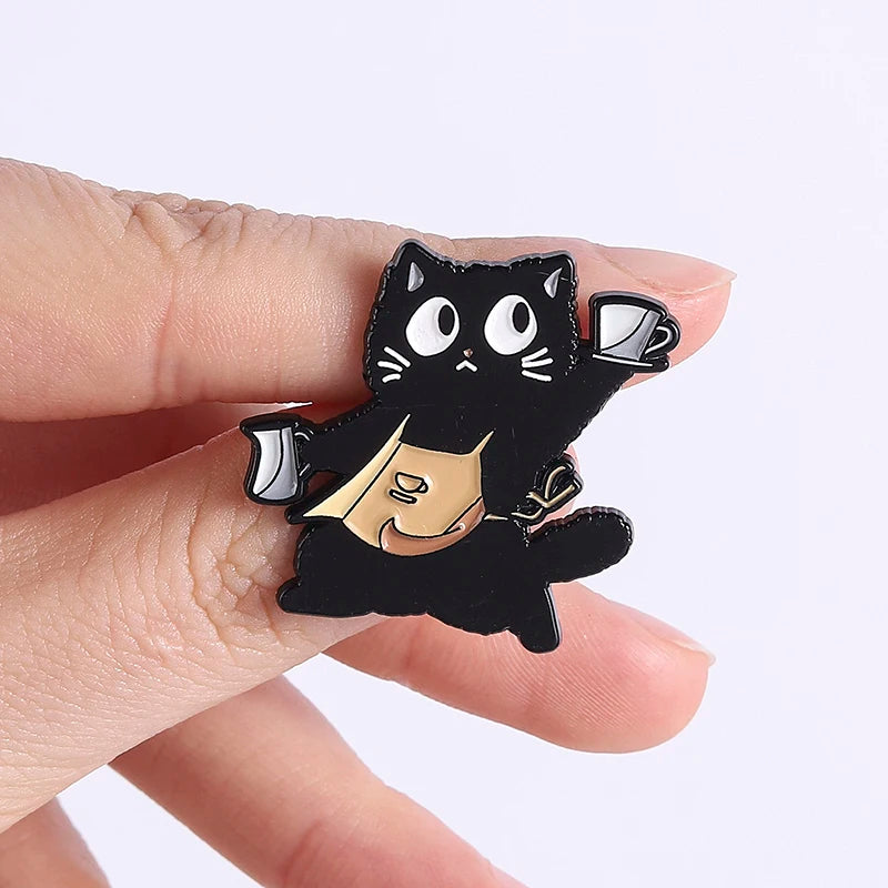 ☕ Midnight Barista Cat Enamel Pin