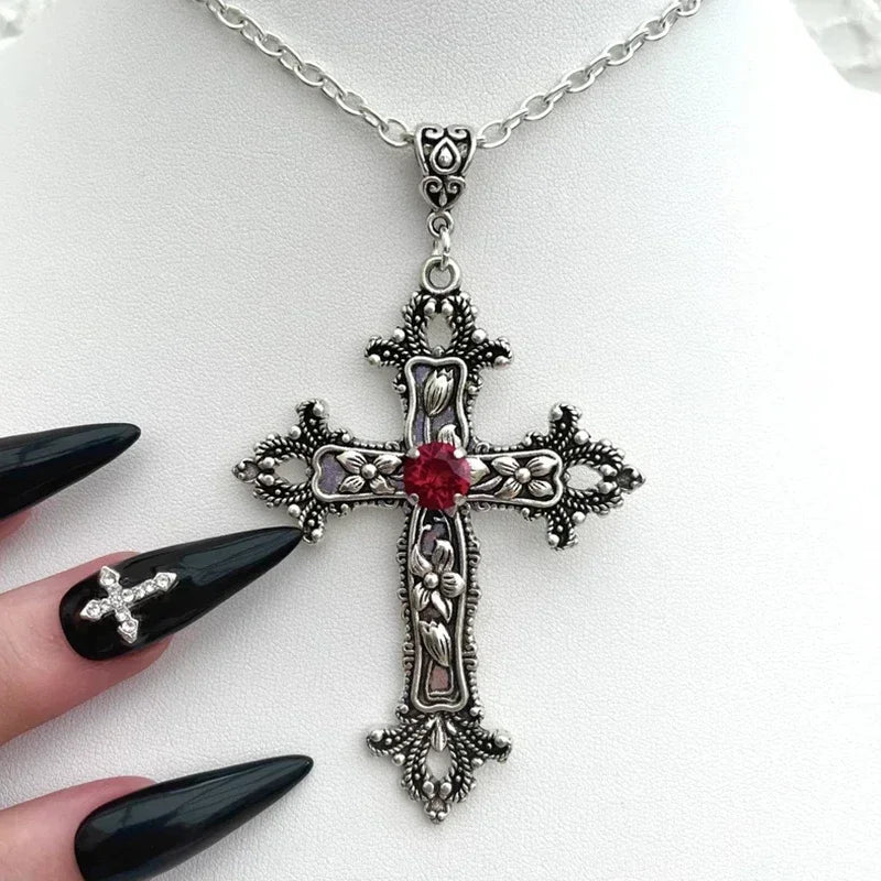 Gothic Crystal Cross Necklace