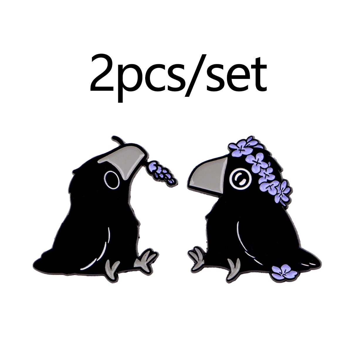 Floral Familiar Crow Enamel Pin Set (2pcs)