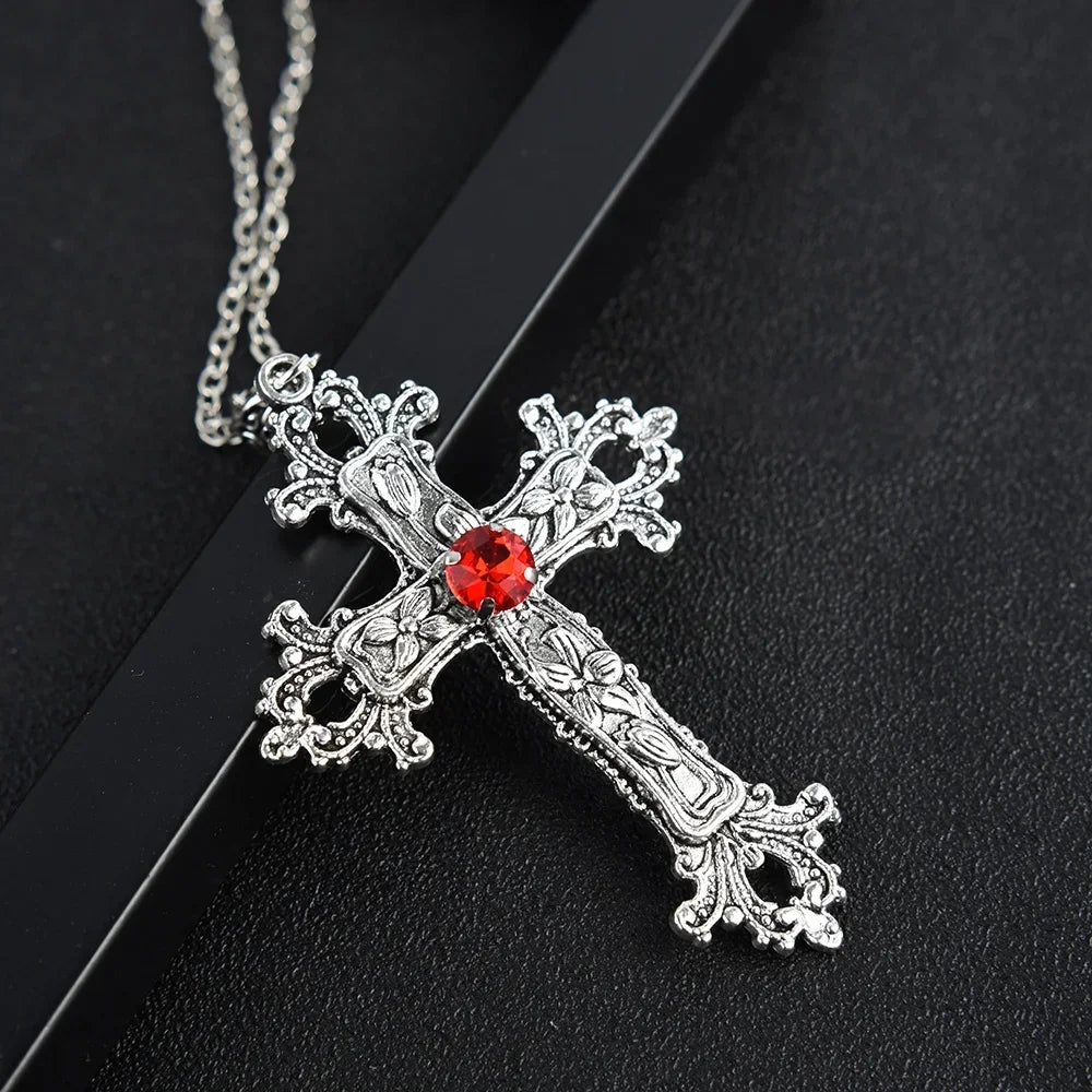Gothic Crystal Cross Necklace