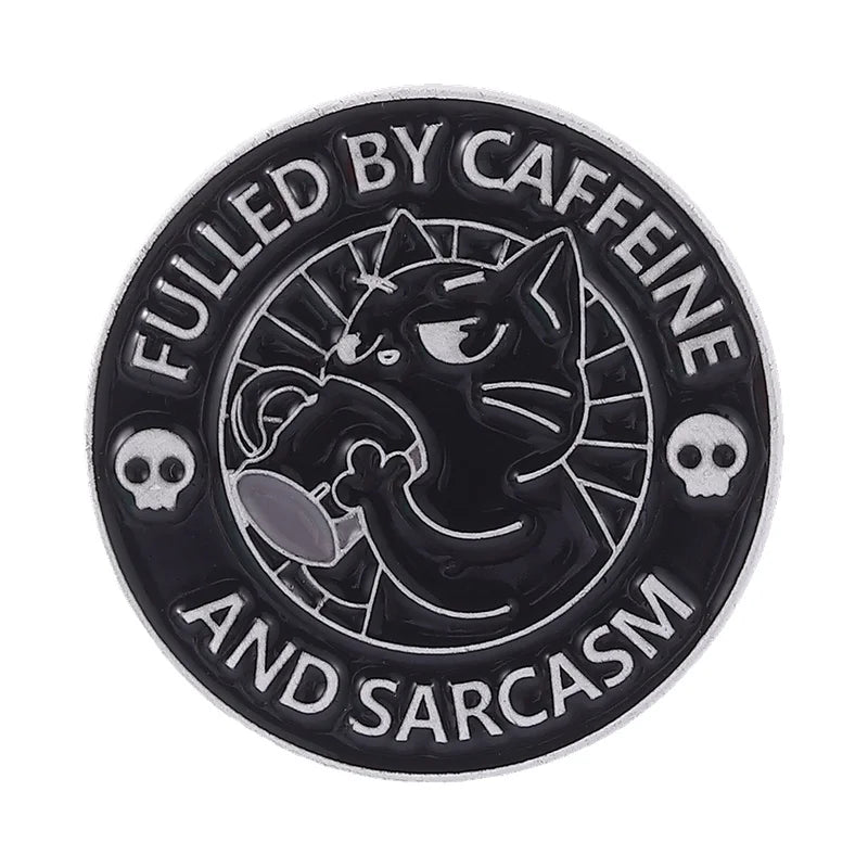 Caffeine & Sarcasm Black Cat Enamel Pin