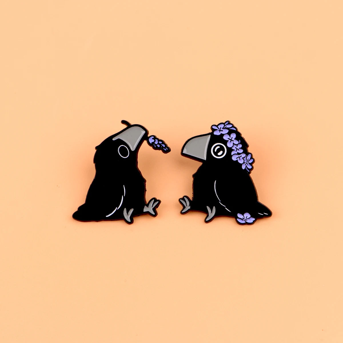 Floral Familiar Crow Enamel Pin Set (2pcs)