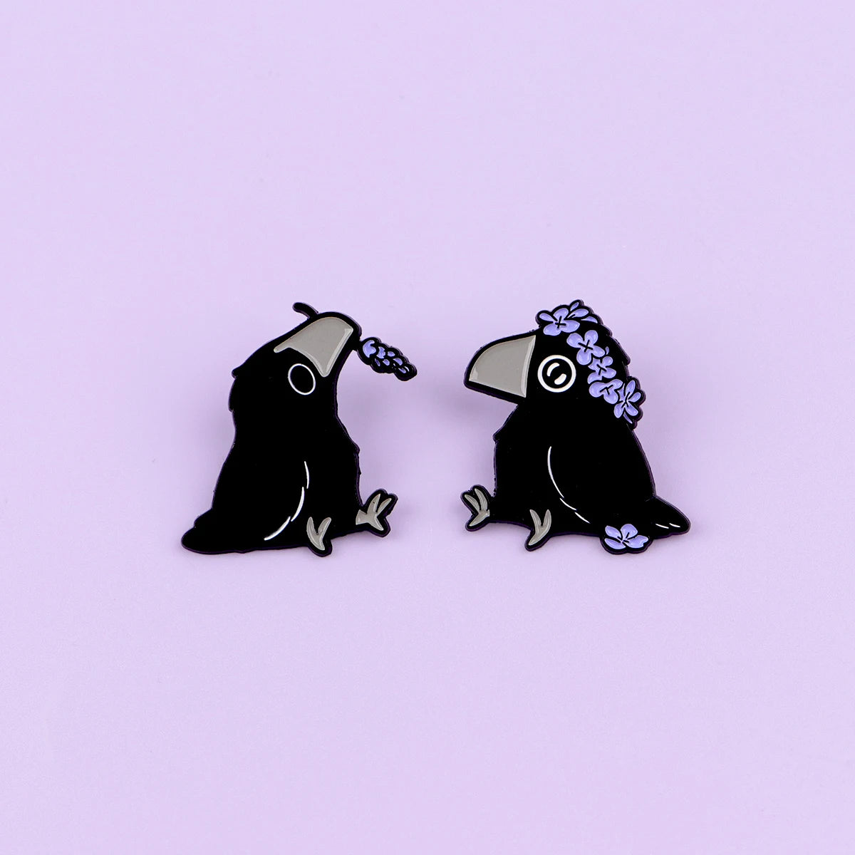 Floral Familiar Crow Enamel Pin Set (2pcs)