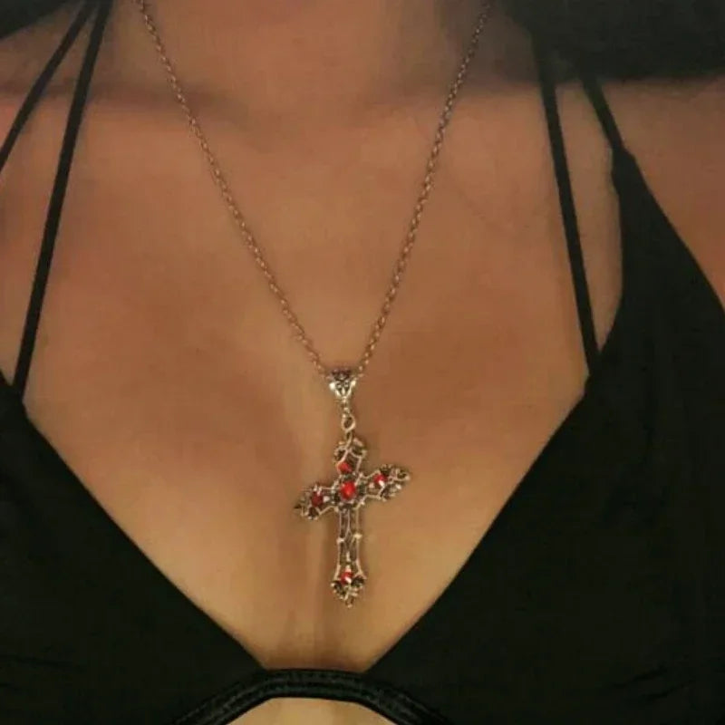 Gothic Crystal Cross Necklace