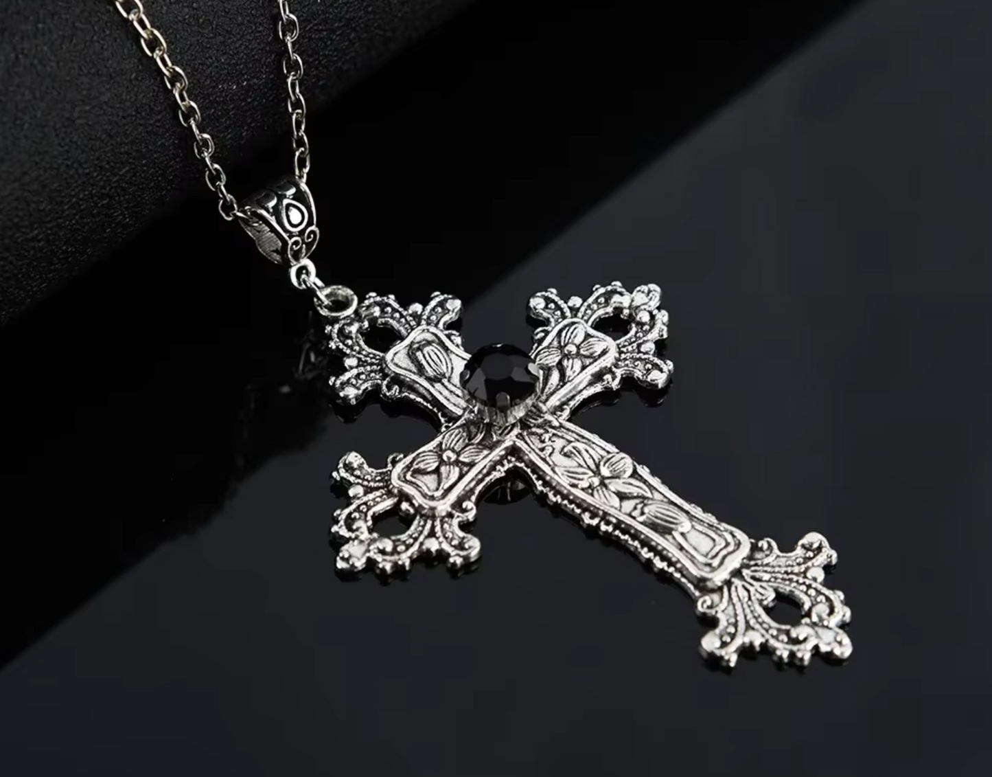 Gothic Crystal Cross Necklace