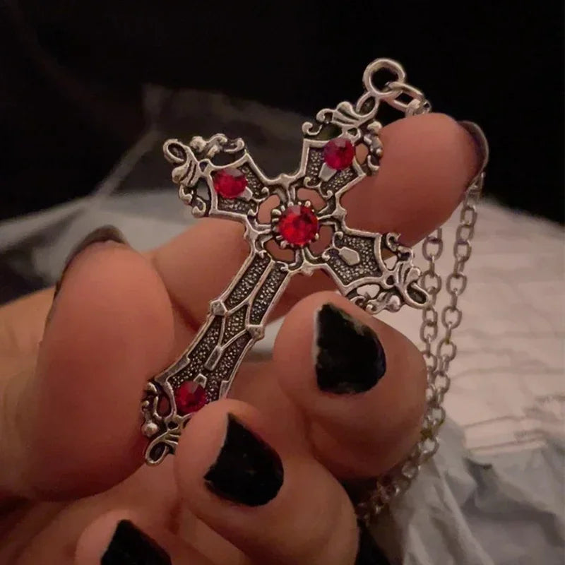 Gothic Crystal Cross Necklace